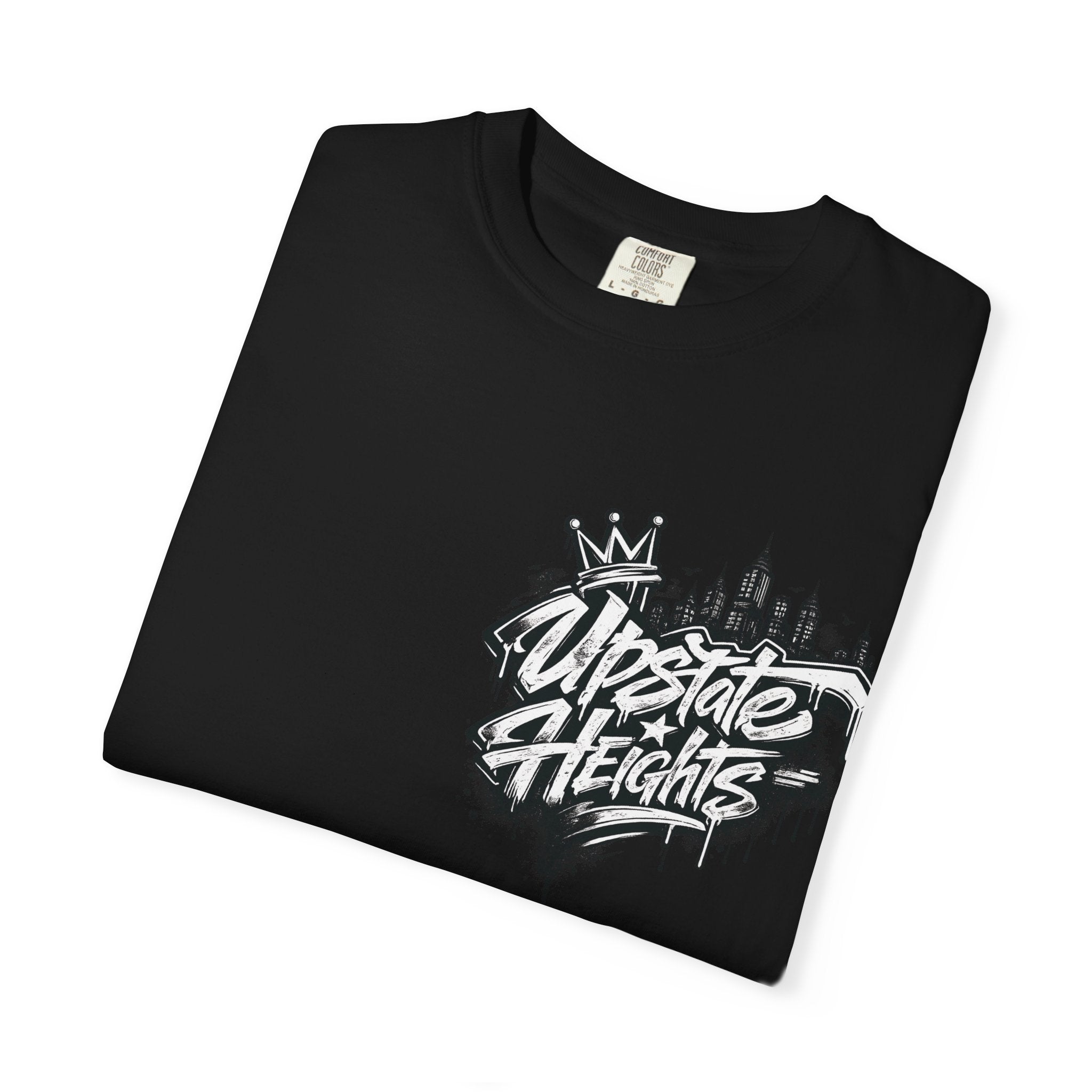 Upstate Heights Graffiti T-Shirt — Streetwear City Skyline & Sneaker Graphic